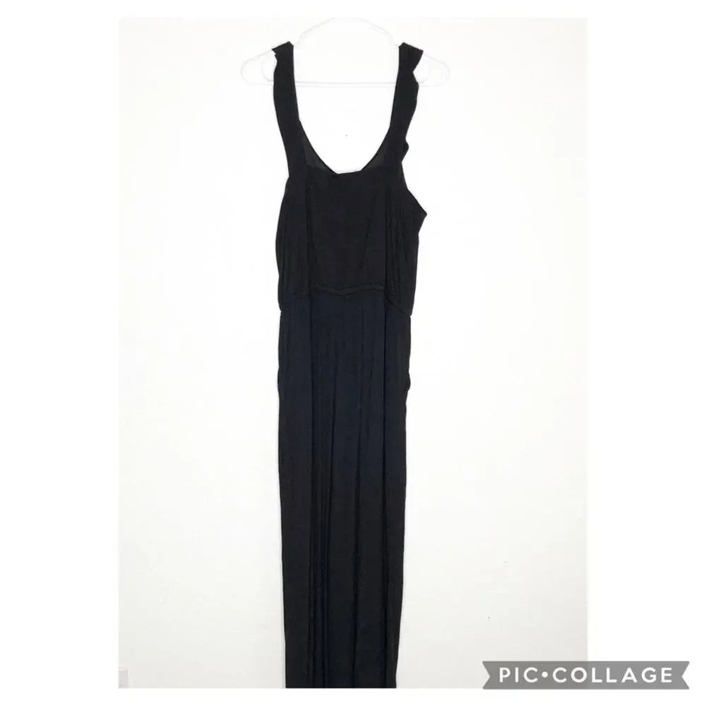LOFT black ruffle trim wide leg sleeveless jumpsuit size Large